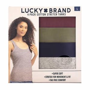NIB Lucky Brand Ladies Tank 4 pack WINE OLIVE GREEN NAVY GRAY Tank Tops Medium M